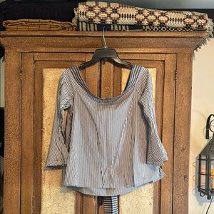 LOFT Gray Fitted Blouse with Sailor Collar